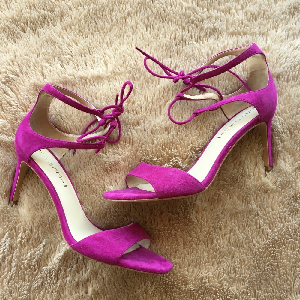 Via Spiga Magenta Suede Strappy Sandal 8